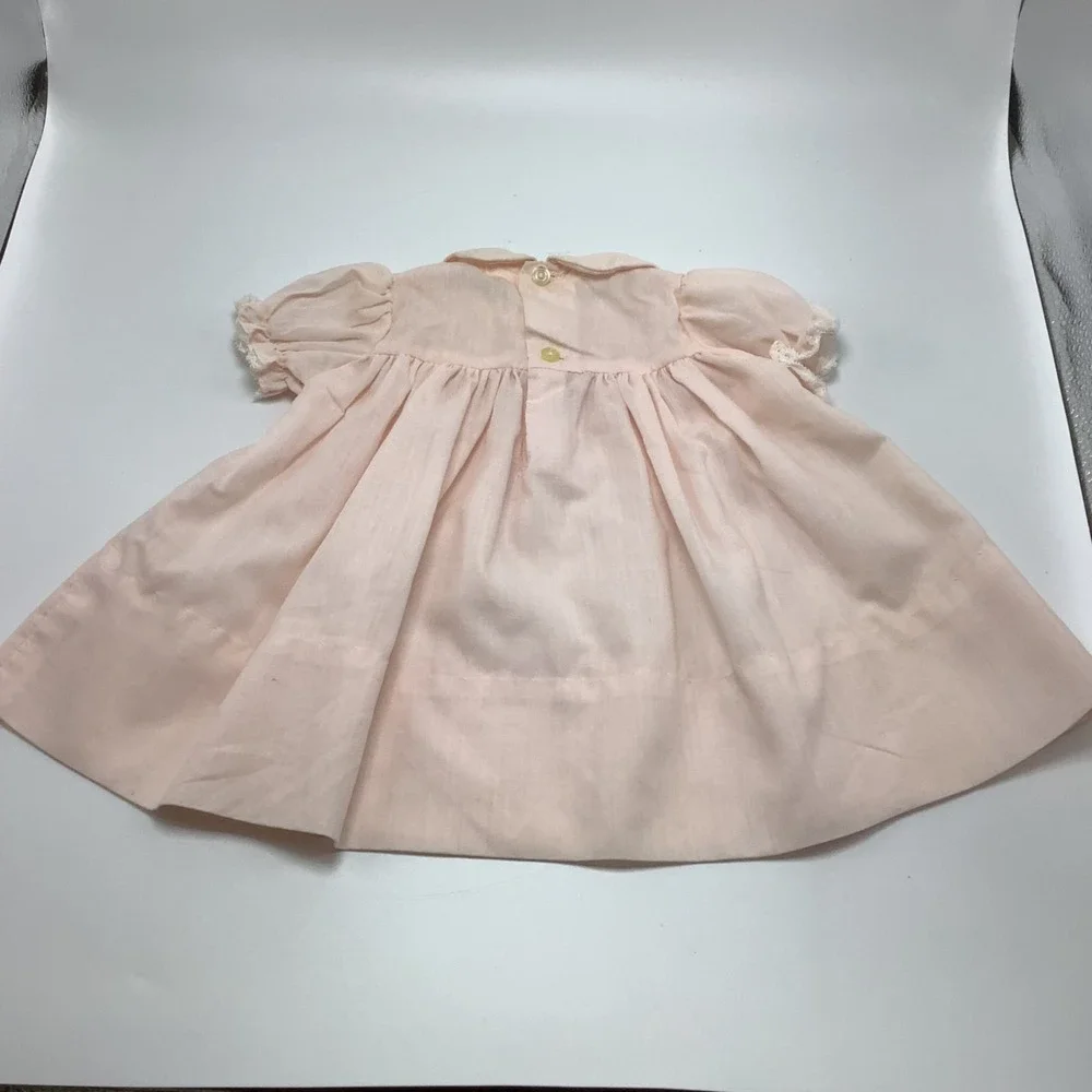 Vintage Newborn Smocked‎ Dresses Lace Trimmed & Embroidered Pink & Yellow